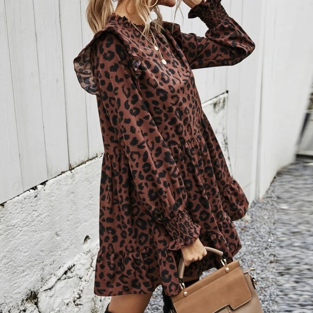 Shein - Frenchy Allover Print Frill Mock Neck Babydoll Dress